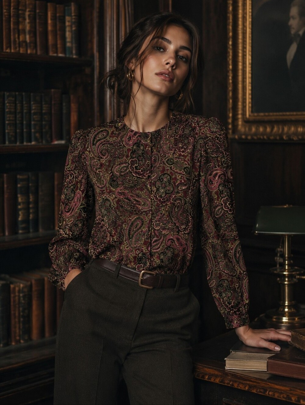 PENDLETON Womens Petite 12 Burgundy Pink Paisley Blouse Vintage Cottagecore
